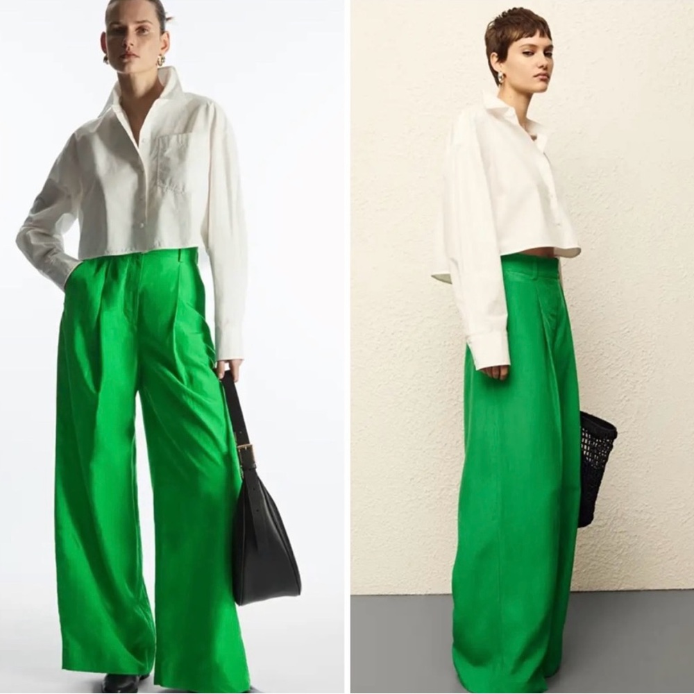 COS Green Grass Wide Leg Pants Elegant Flowing Design